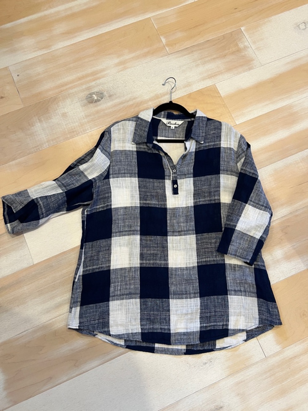 Navy + White Buffalo Check Button Henley Top